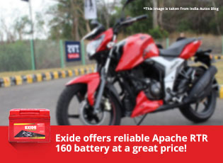 Exide offers reliable Apache RTR 160 battery at a 